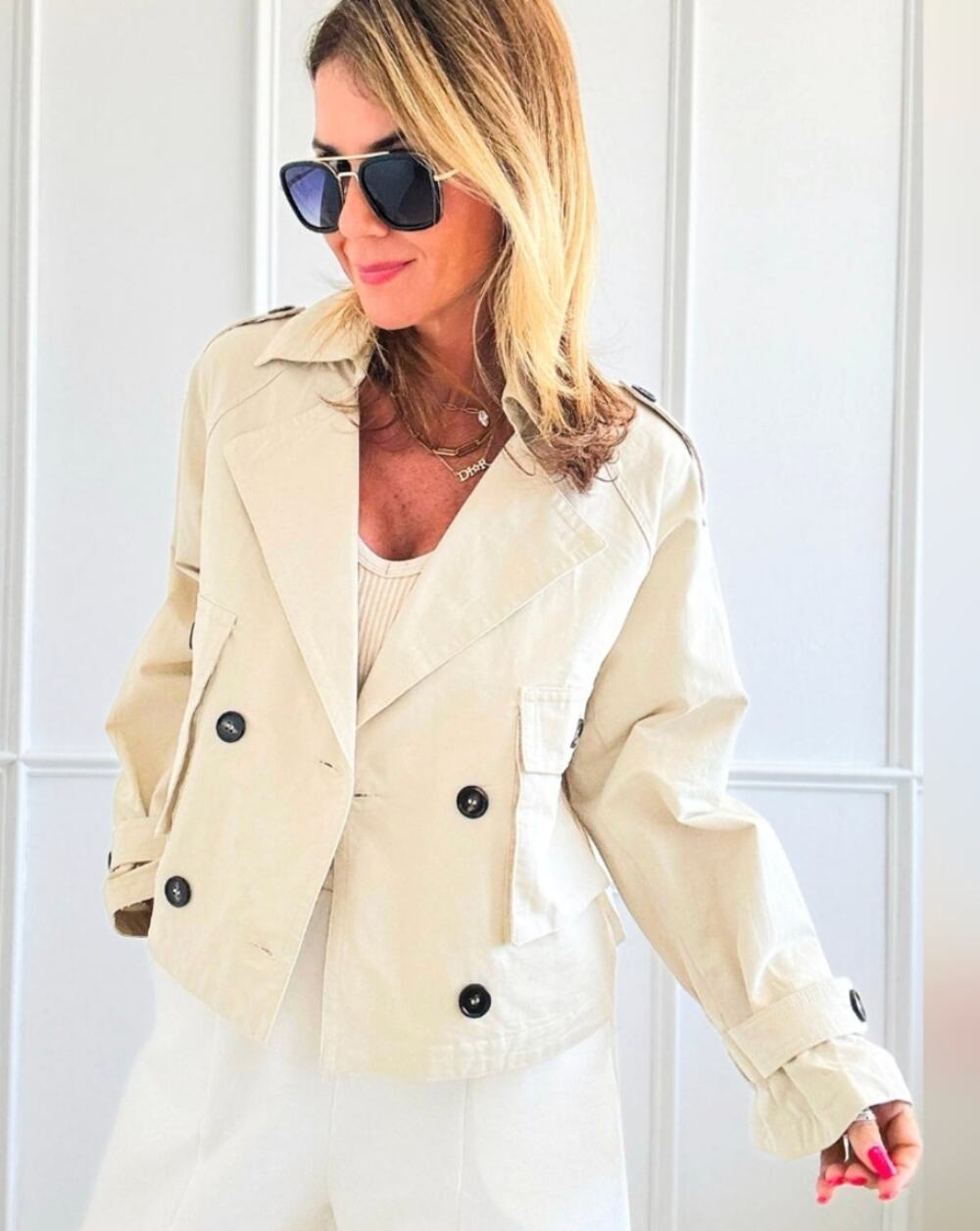 EE:SOME Jacket Large Cream Utility Trench Crop High Low NWT